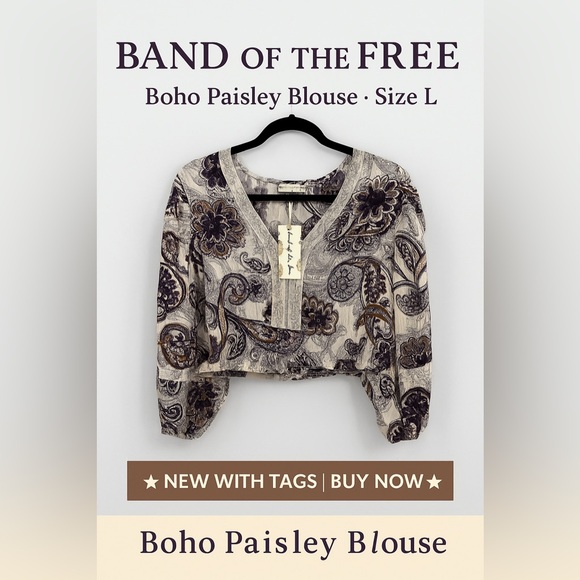Band Of The Free Tops - NWT Band of the Free Paisley Boho Top | Balloon Sleeves | Festival Blous…